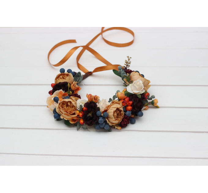 Rust, Burgundy & Ivory Flower Crown – Elegant Faux Hair Wreath for Weddings and Flower Girls