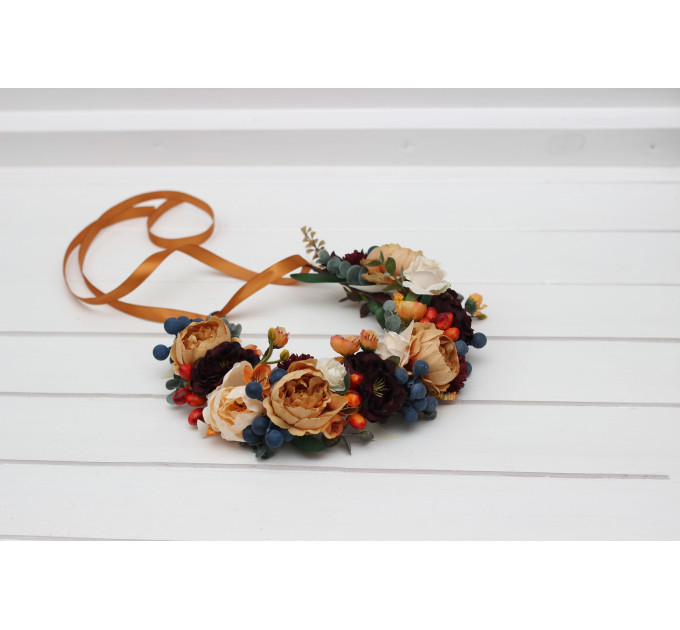 Rust, Burgundy & Ivory Flower Crown – Elegant Faux Hair Wreath for Weddings and Flower Girls