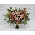 Dusty Rose, Olive, Beige & Brown Bridal Bouquet – Elegant Faux Blooms for Bride and Bridesmaids