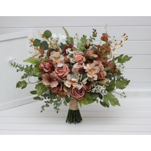 Dusty rose, olive, beige, and brown wedding bridal bouquet. Faux flowers. Bridesmaid bouquet. 5409
