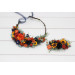 Burnt Orange, Rust & Navy Blue Flower Crown with Sunflowers – Faux Hair Wreath for Weddings and Flower Girls
