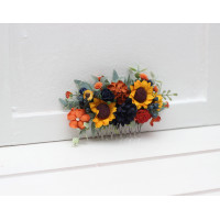 Flower comb in burnt orange rust navy bluecolor scheme. Wedding accessories for hair. Bridal flower comb. Bridesmaid floral comb. 5410