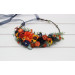 Burnt Orange, Rust & Navy Blue Flower Crown with Sunflowers – Faux Hair Wreath for Weddings and Flower Girls