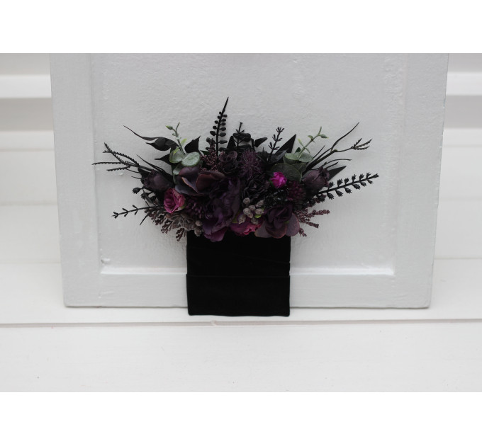 Black, Purple & Magenta Pocket Boutonniere – Bold Faux Square Flower Accessory