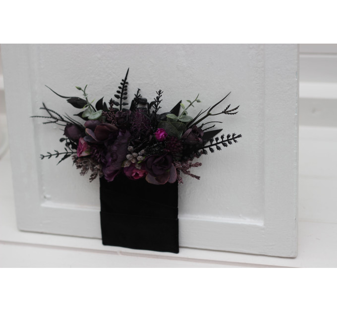 Black, Purple & Magenta Pocket Boutonniere – Bold Faux Square Flower Accessory