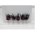 Set of 5 Black, Purple & Magenta Flower Hair Pins – Bold Wedding Hair Accessories & Bridesmaid Gifts