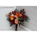 Burnt Orange, Red & Burgundy Cascading Bouquets – Faux Wedding Florals for Bride and Bridesmaids