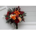 Burnt Orange, Red & Burgundy Cascading Bouquets – Faux Wedding Florals for Bride and Bridesmaids