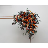  Flower arch arrangement in teal rust burgundy gold colors.  Arbor flowers. Floral archway. Faux flowers for wedding arch. 5311
