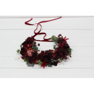 Burgundy dusty rose peach flower crown. Hair wreath. Flower girl crown. Wedding flowers. 0501