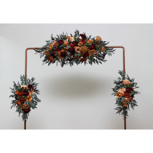  Flower arch arrangement in rust burgundy cinnamon  colors.  Arbor flowers. Floral archway. Faux flowers for wedding arch. 0044