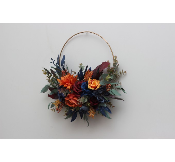 Flower hoop rust orange burgundy navy blue colors. Alternative bridesmaid bouquet. 0043