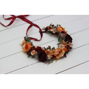 Rust burgundy cinnamon flower crown. Hair wreath. Flower girl crown. Wedding flowers. 0044