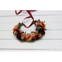 Rust burgundy cinnamon flower crown. Hair wreath. Flower girl crown. Wedding flowers. 0044