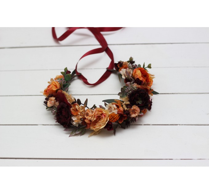 Rust burgundy cinnamon flower crown. Hair wreath. Flower girl crown. Wedding flowers. 0044