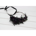 Gothic Flower Crown in Deep Purple, Black & Dark Green – Faux Hair Wreath for Weddings and Flower Girls