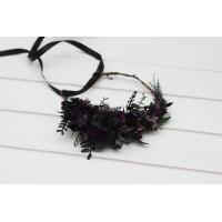 Deep purple royal purple black and dark green  flower crown. Hair wreath. 5411
