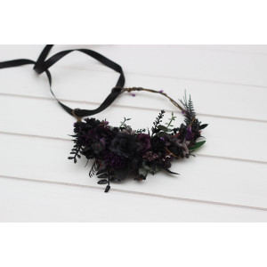 Deep purple royal purple black and dark green  flower crown. Hair wreath. 5411