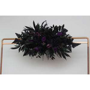 Deep purple and black floral arch for gothic wedding. 5411