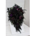 Cascading Bridal & Bridesmaid Bouquets – Gothic Faux Flowers in Deep Purple, Black & Dark Green