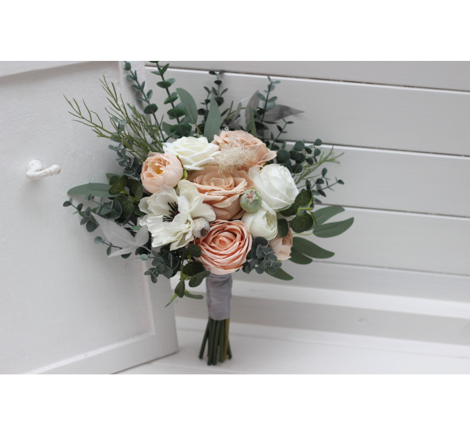 Wedding Bouquets in Beige, White, Gray & Blush Pink | Faux Bridal & Bridesmaid Bouquets