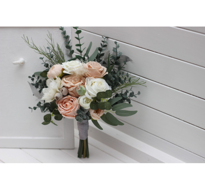 Wedding Bouquets in Beige, White, Gray & Blush Pink | Faux Bridal & Bridesmaid Bouquets