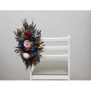 Aisle flowers in burgundy navy blue gold pink - peacock feathers. 5221
