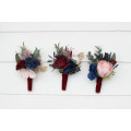 Burgundy, Navy Blue, Gold & Pink Wedding Boutonnieres and Wrist Corsages – Faux Floral Accessories