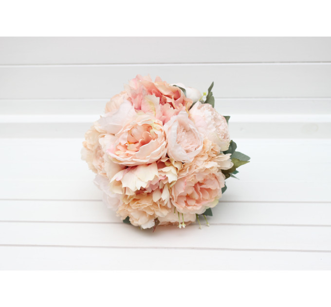 Classic Round Bridal Bouquet in Peach & Blush Pink – Elegant Faux Wedding Blooms