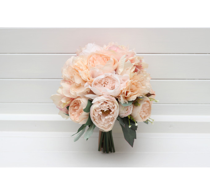 Classic Round Bridal Bouquet in Peach & Blush Pink – Elegant Faux Wedding Blooms