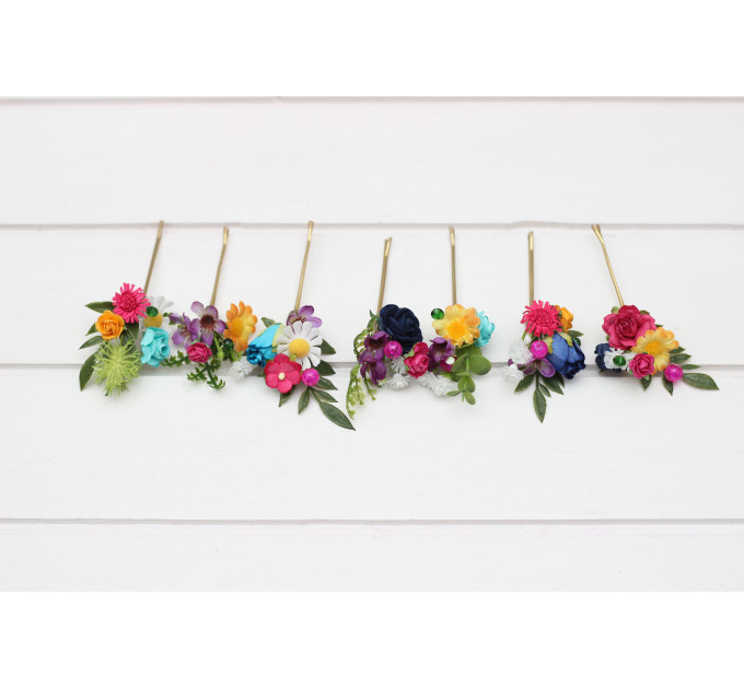 Set of 7 Colorful Wildflower Hairpins – Faux Bobby Pins for Brides & Bridesmaids