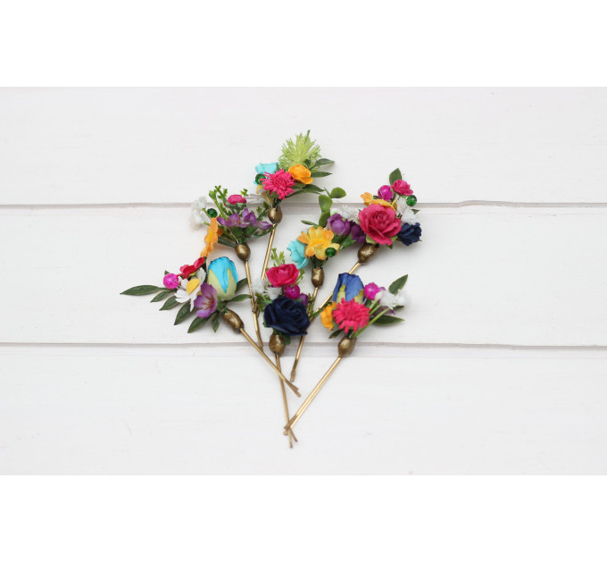 Set of 7 Colorful Wildflower Hairpins – Faux Bobby Pins for Brides & Bridesmaids