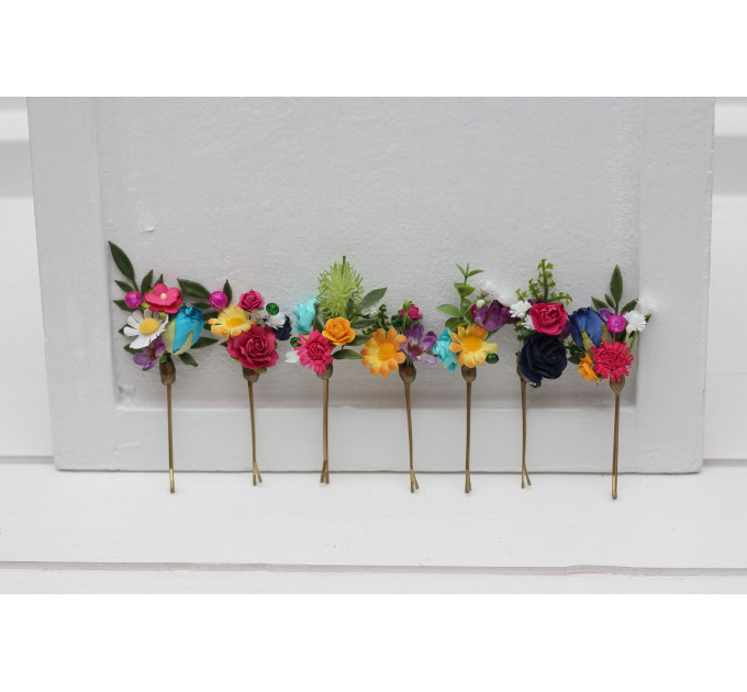 Set of 7 Colorful Wildflower Hairpins – Faux Bobby Pins for Brides & Bridesmaids