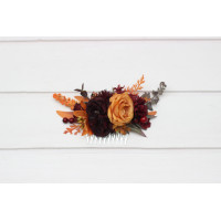Flower comb in rust burgundy cinnamon orange color scheme. Wedding accessories for hair. Bridal flower comb. Bridesmaid floral comb. 0033
