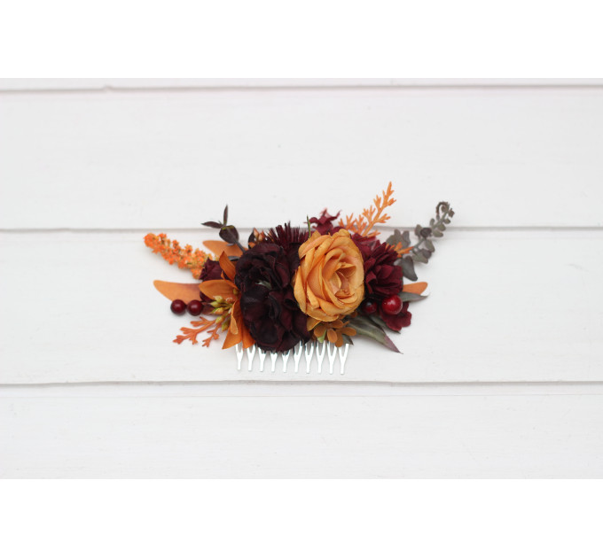 Rust, Burgundy & Cinnamon Flower Comb | Wedding Hair Accessories | Bridal & Bridesmaid Floral Comb