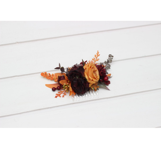 Rust, Burgundy & Cinnamon Flower Comb | Wedding Hair Accessories | Bridal & Bridesmaid Floral Comb