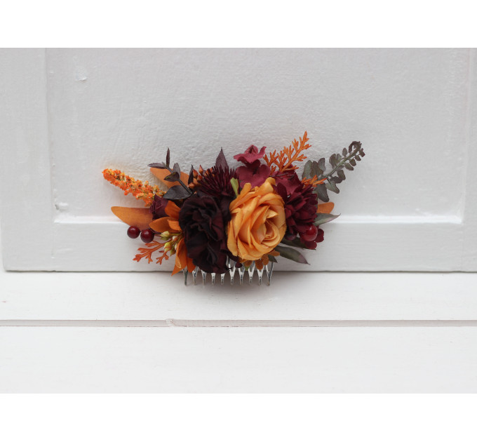 Rust, Burgundy & Cinnamon Flower Comb | Wedding Hair Accessories | Bridal & Bridesmaid Floral Comb