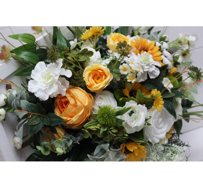 Sunflower Bridal & Bridesmaid Bouquets – White & Yellow Faux Blooms for Rustic Weddings