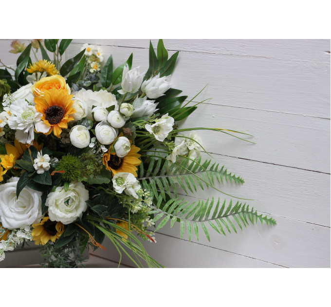 Sunflower Bridal & Bridesmaid Bouquets – White & Yellow Faux Blooms for Rustic Weddings