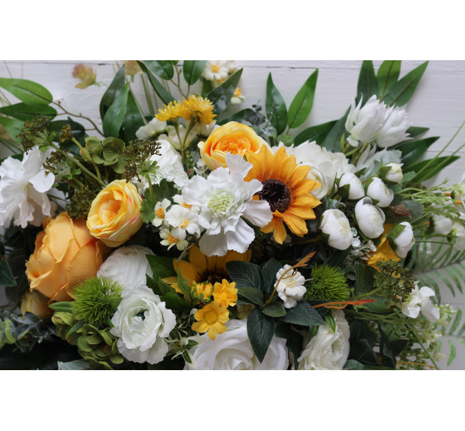Sunflower Bridal & Bridesmaid Bouquets – White & Yellow Faux Blooms for Rustic Weddings
