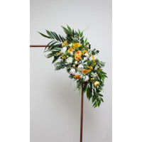  Flower arch arrangement with sunflowers in white yellow and green colors.  Arbor flowers. Floral archway. Faux flowers for wedding arch. 5237