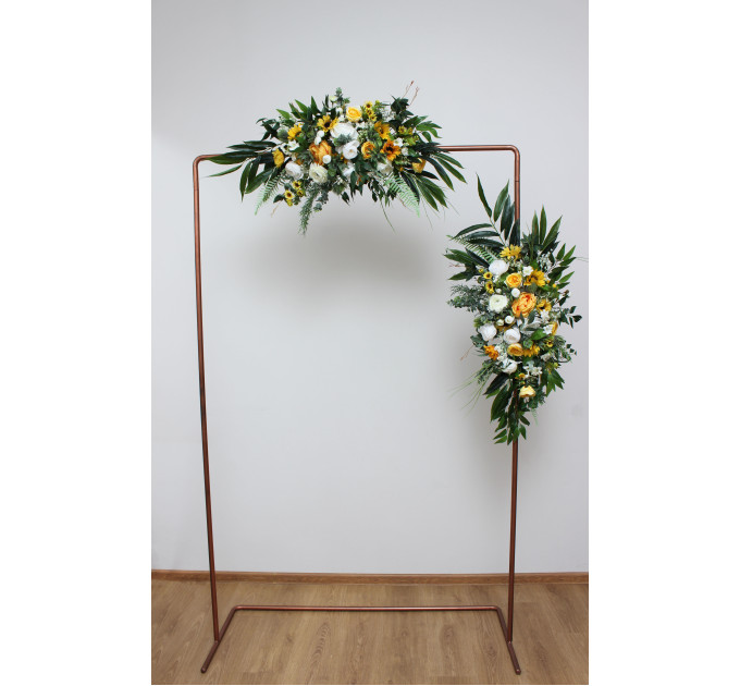 Sunflower Wedding Arch Arrangement – Faux White, Yellow & Green Floral Arbor Décor