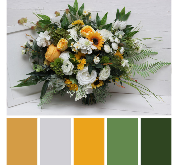 Sunflower Bridal & Bridesmaid Bouquets – White & Yellow Faux Blooms for Rustic Weddings