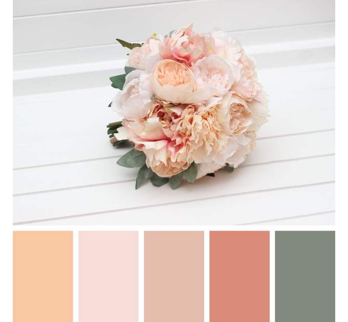 Classic Round Bridal Bouquet in Peach & Blush Pink – Elegant Faux Wedding Blooms