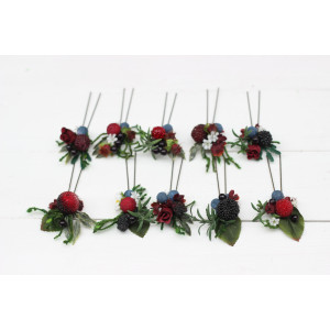  Set of 10 hair pins with berries for forest wedding. Summer hair accessories. Flower accessories for wedding.  5050