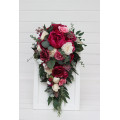 Cascading Bouquet in Berry Tones, Magenta & Ivory – Faux Wedding Flowers for Bride or Bridesmaids