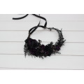 Gothic Purple & Black Flower Crown – Faux Hair Wreath for Halloween Weddings