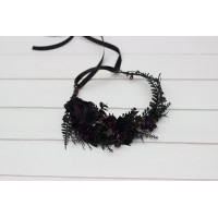 Gothic purple black flower crown. Halloween wedding. Hair floral wreath. 5070