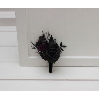  Wedding boutonnieres and wrist corsage  in black and purple color scheme. Flower accessories. 5070