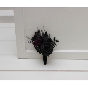  Wedding boutonnieres and wrist corsage  in black and purple color scheme. Flower accessories. 5070